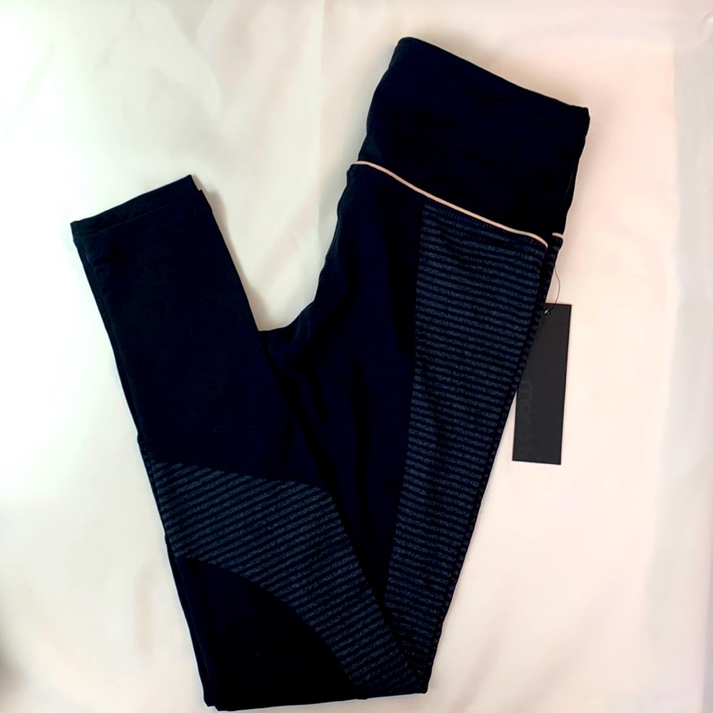 Mono b High Waist Leggings Black Grey Stripes Sz S NWT